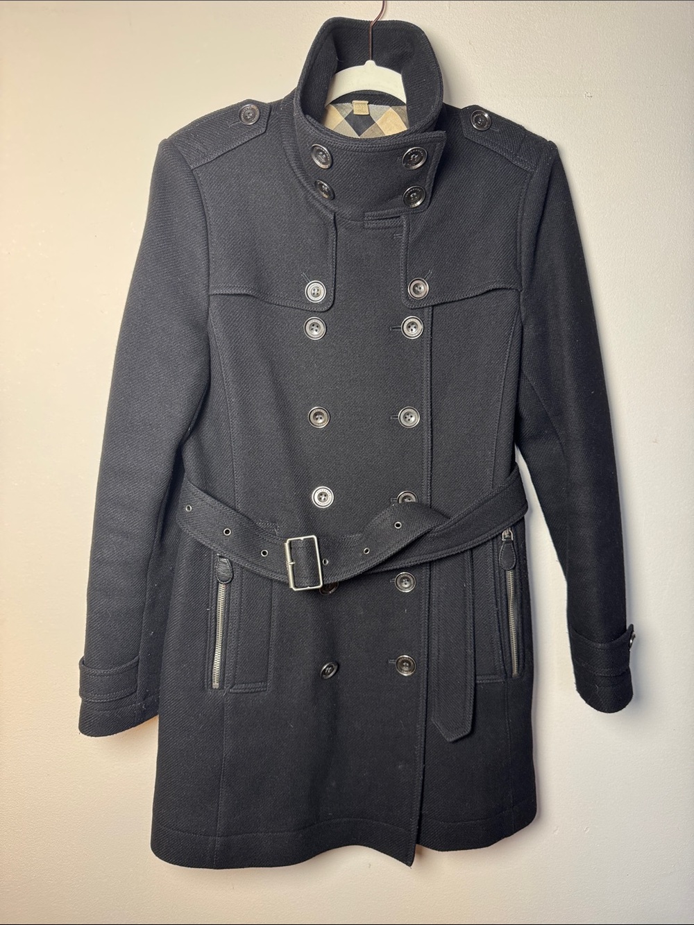 BURBERRY Brit Women's Black Daylesmoore Double-Breasted Wool Military Style 10